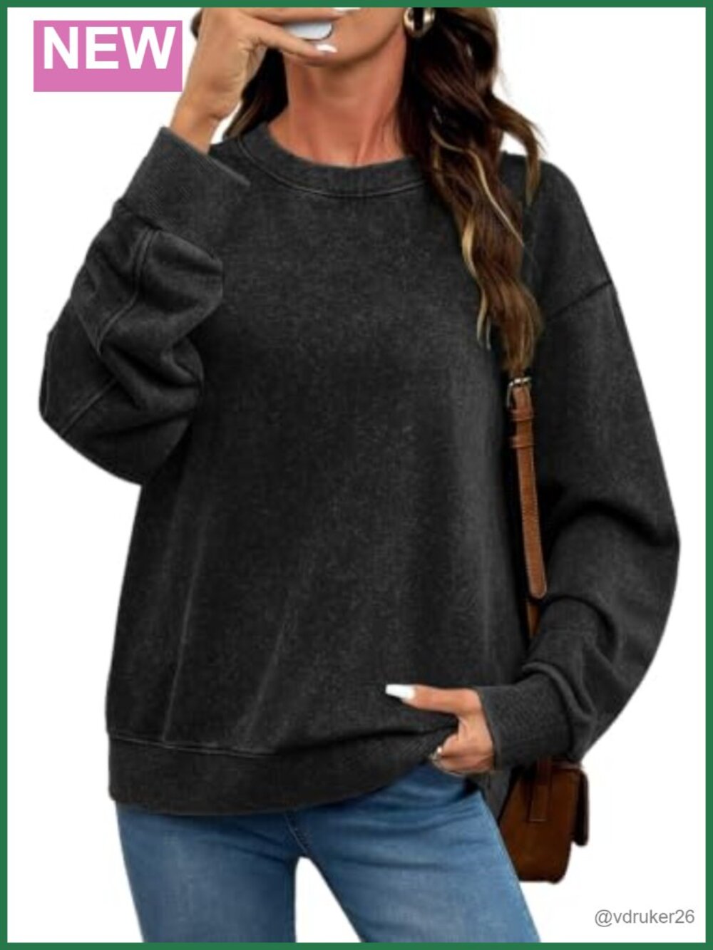 Acid Wash Crewneck Long Sleeve Sweatshirt Loose Fit Pullover